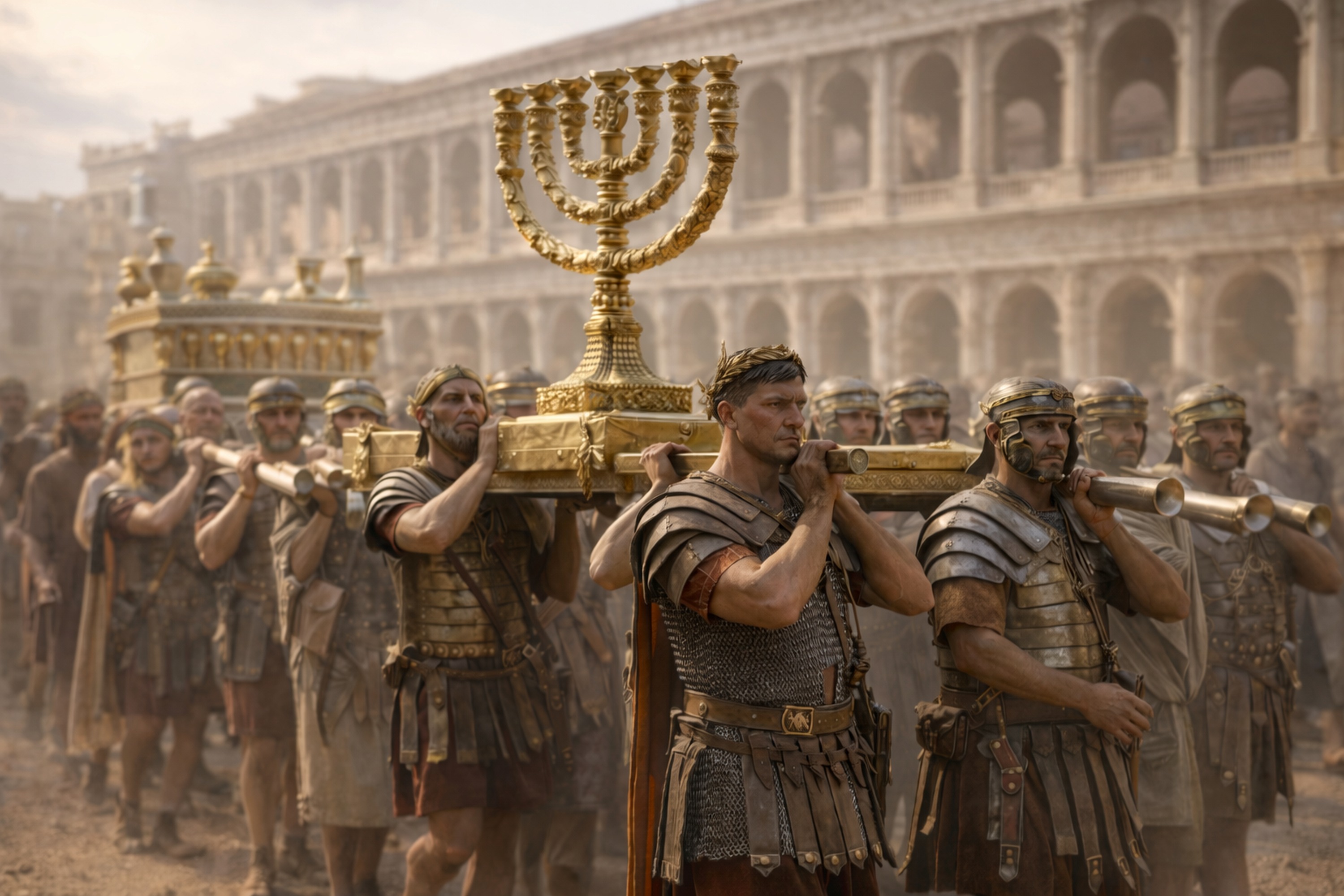 Menora und Tempelschätze in der Basilica Iulia – Rekonstruktion