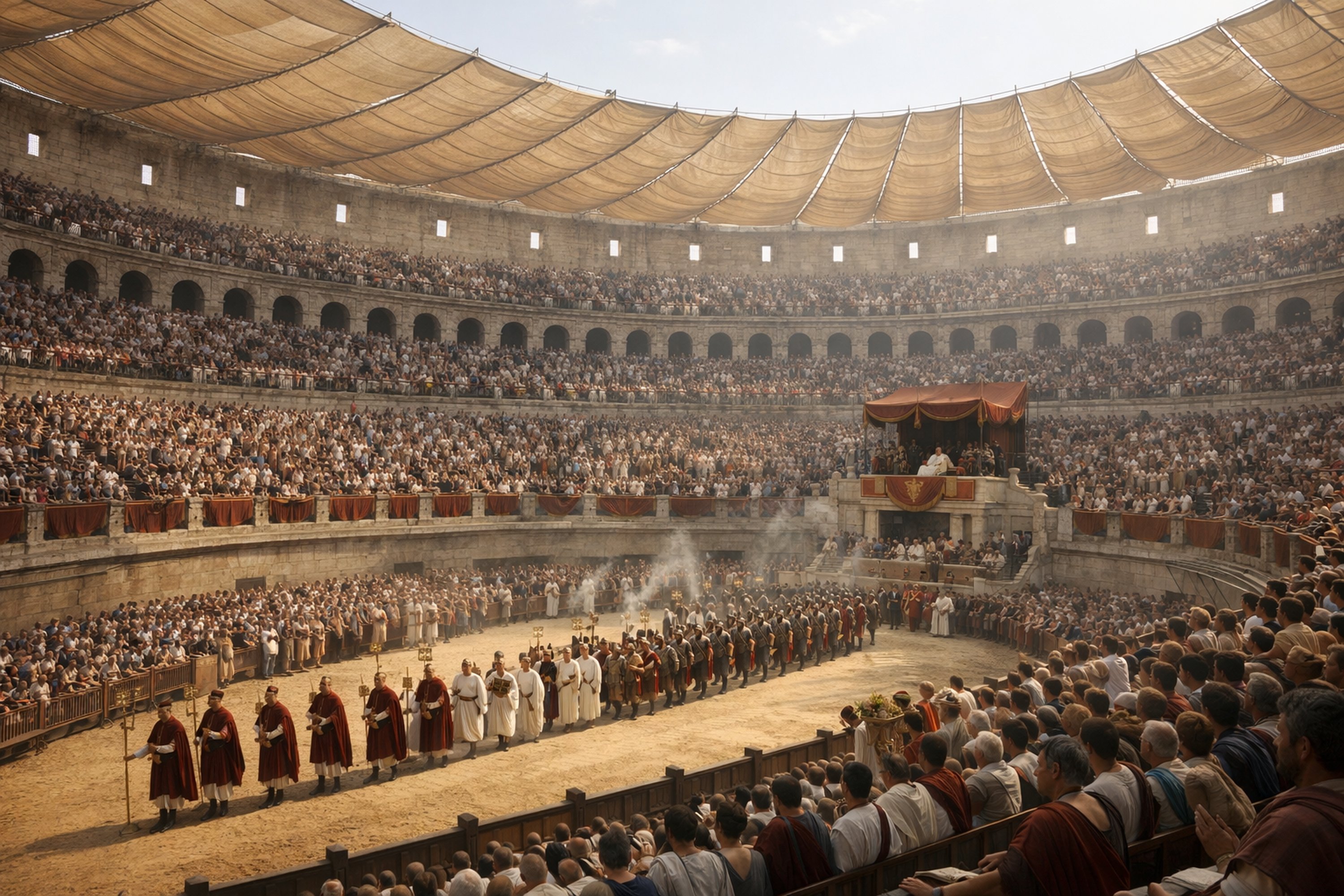 Er&ouml;ffnungsfeierlichkeiten im Amphitheatrum Flavium &ndash; Rekonstruktion