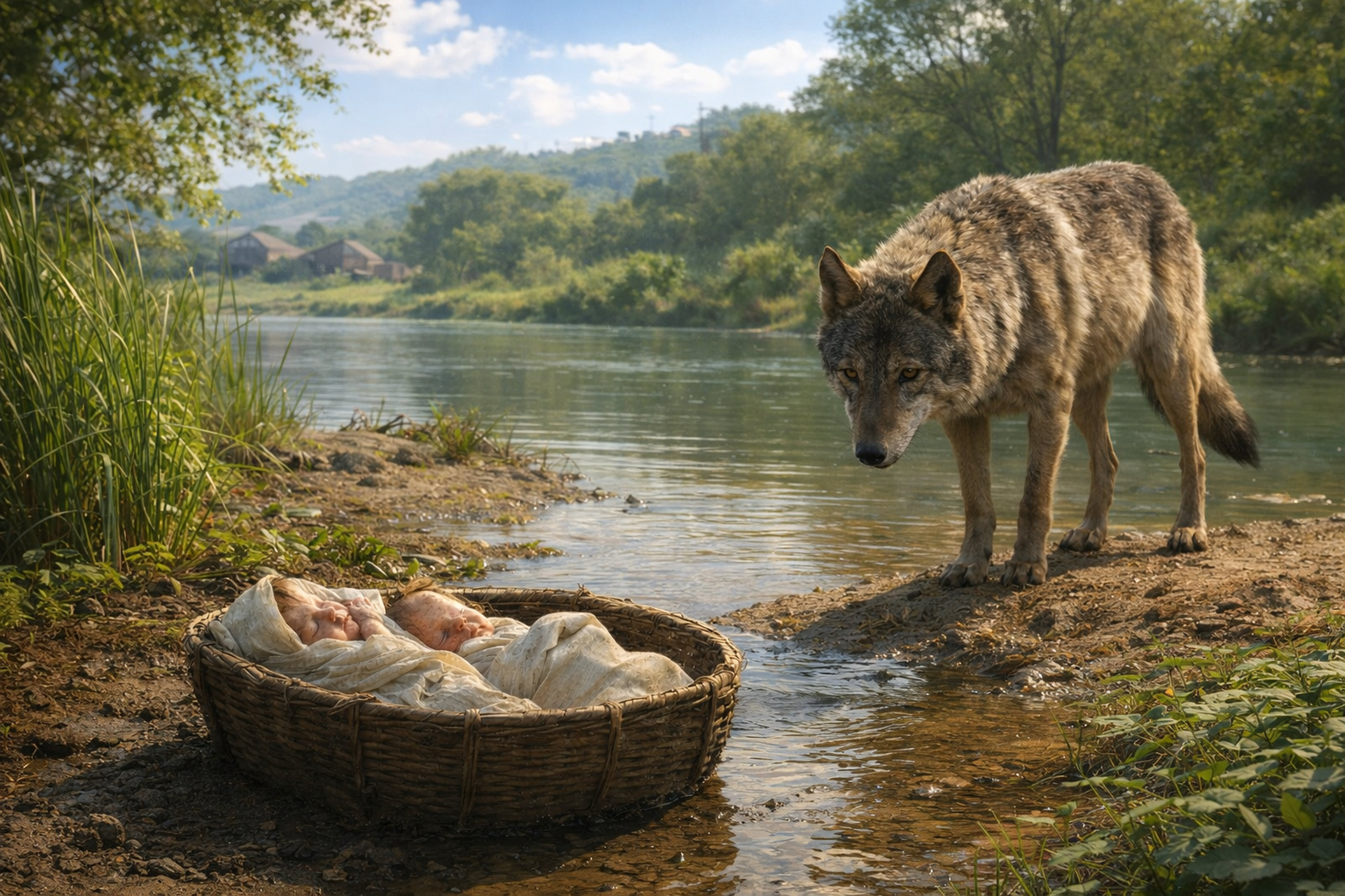 Die Findung der Lupa Capitolina am Tiber – Rekonstruktion