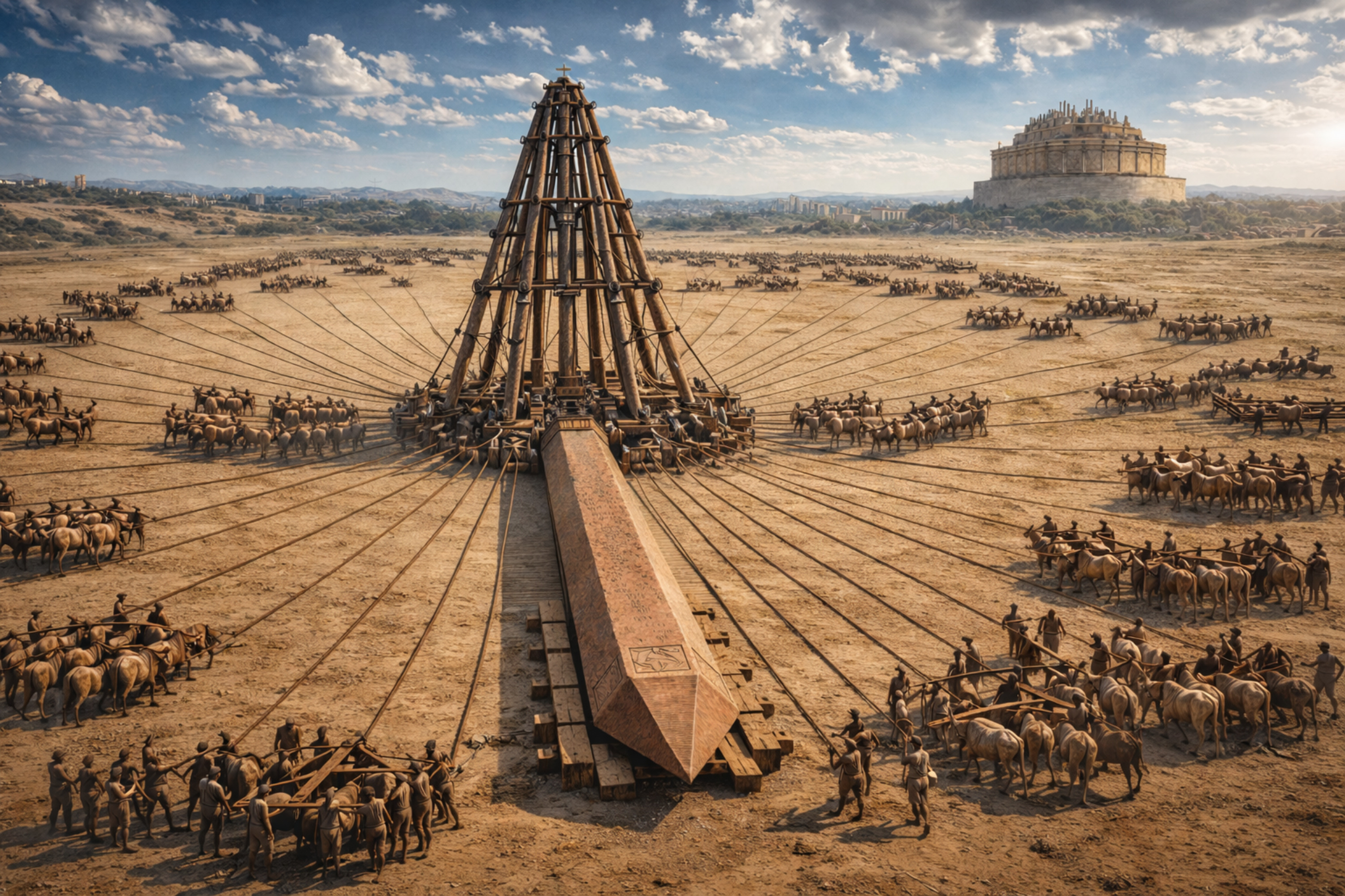 Rekonstruktion: Aufrichtung des Obelisken auf dem Marsfeld, ca. 10 v. Chr.